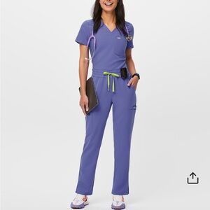 Figs blueberry Catarina scrub top and dowa high waisted pants